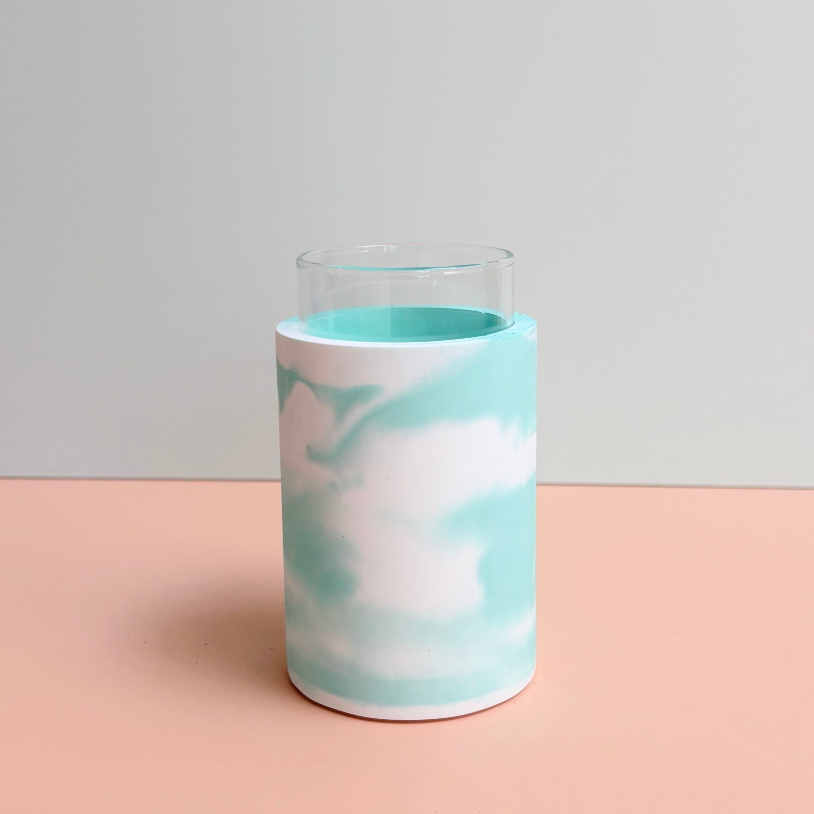 Swirling teal and white vase - made to order