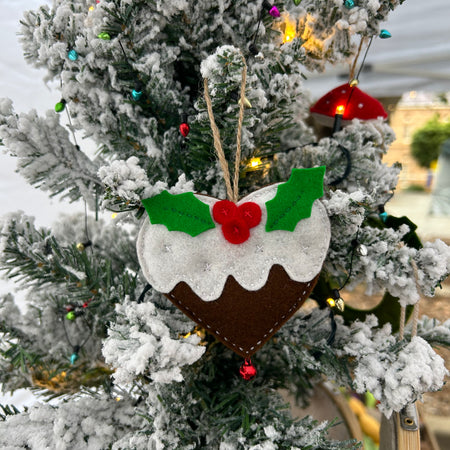 Christmas pudding heart decoration with a bell