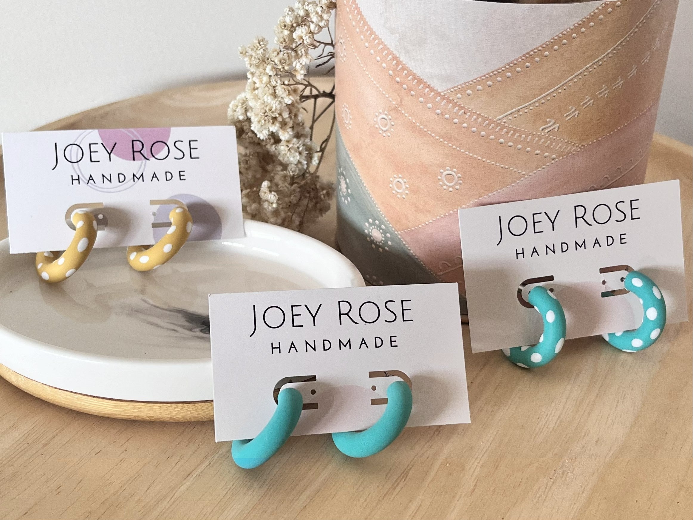 Small Polymer Clay Hoop Earrings - Various Colours