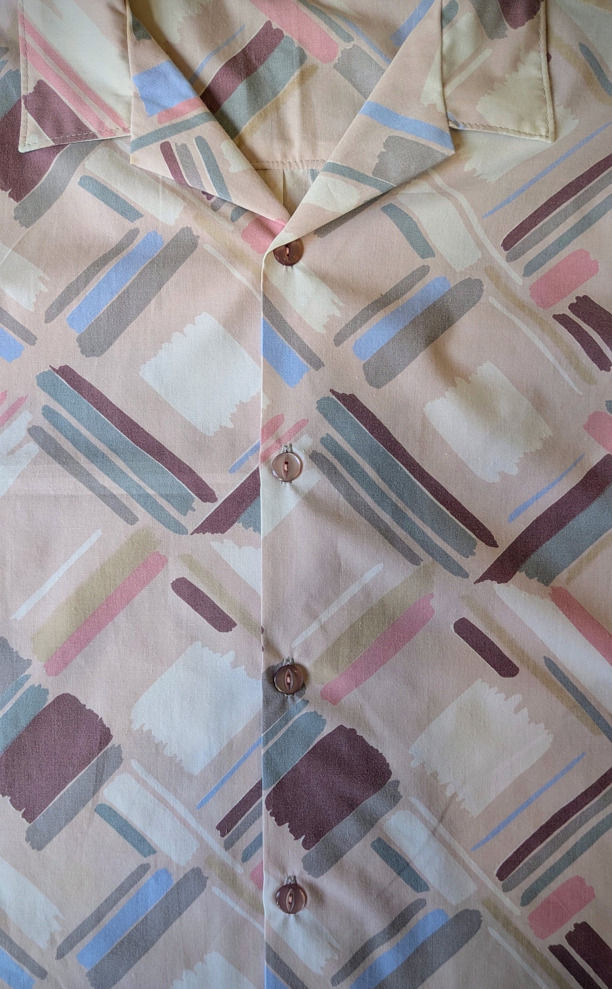 Upcycled Unisex Cotton Button-up Shirt 1980s/90s Sheet (Pink / Size M)