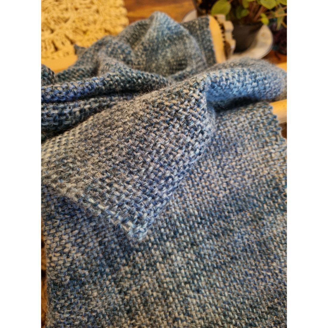 Blue acrylic handwoven scarf