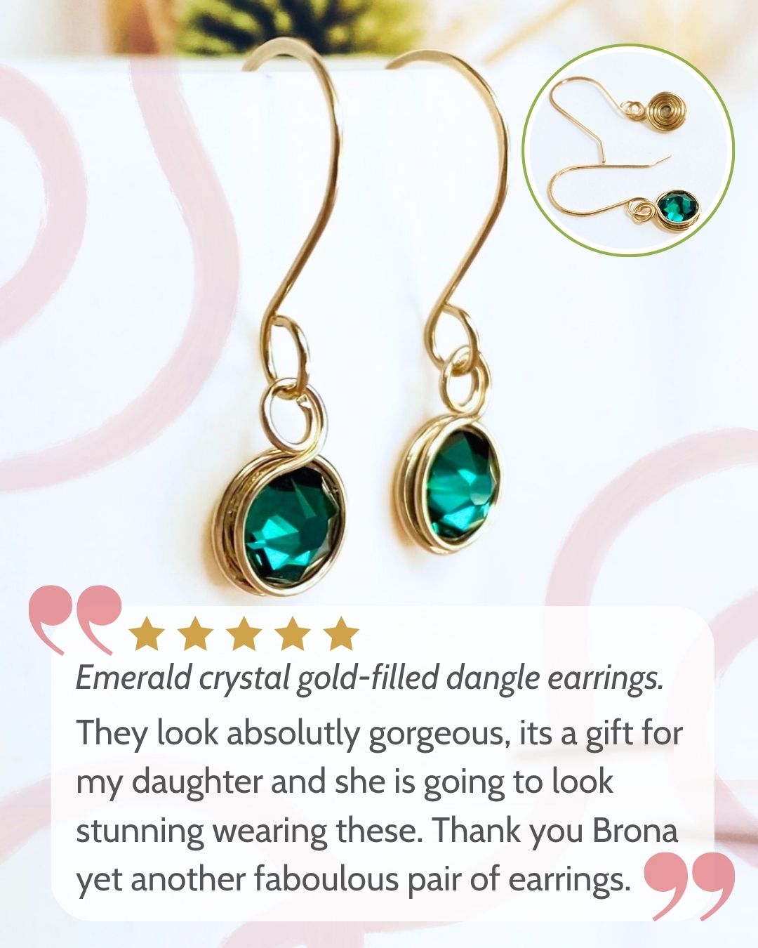Green crystal dangle earrings | Emerald or Peridot | Sterling silver or 14k gold-filled | Birthstone gift for May or August