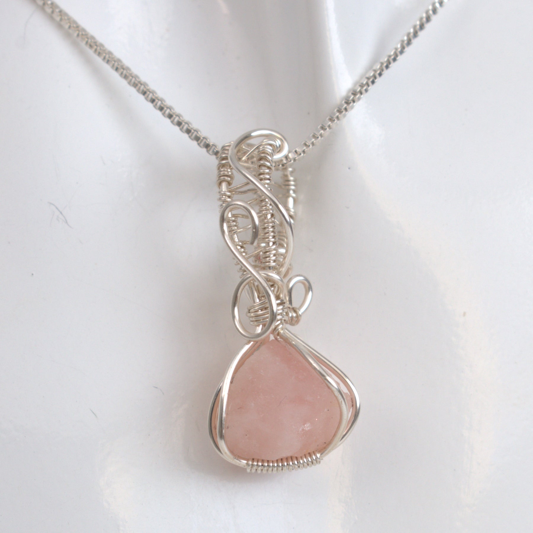 Raw Rose Quartz – Hand-Wrapped Gemstone Pendant