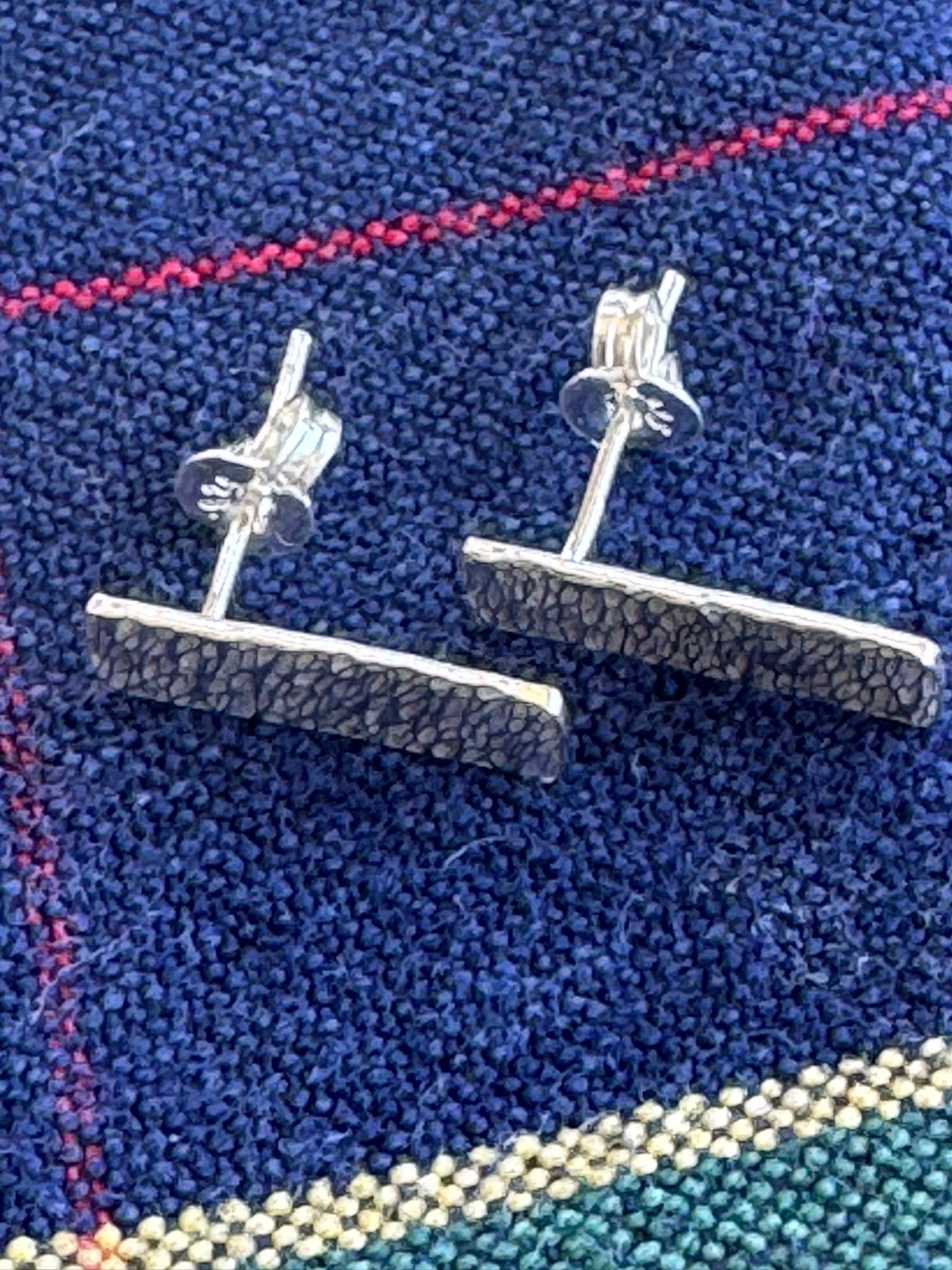 Handcrafted Sterling Silver Hammered Bar Stud Earrings