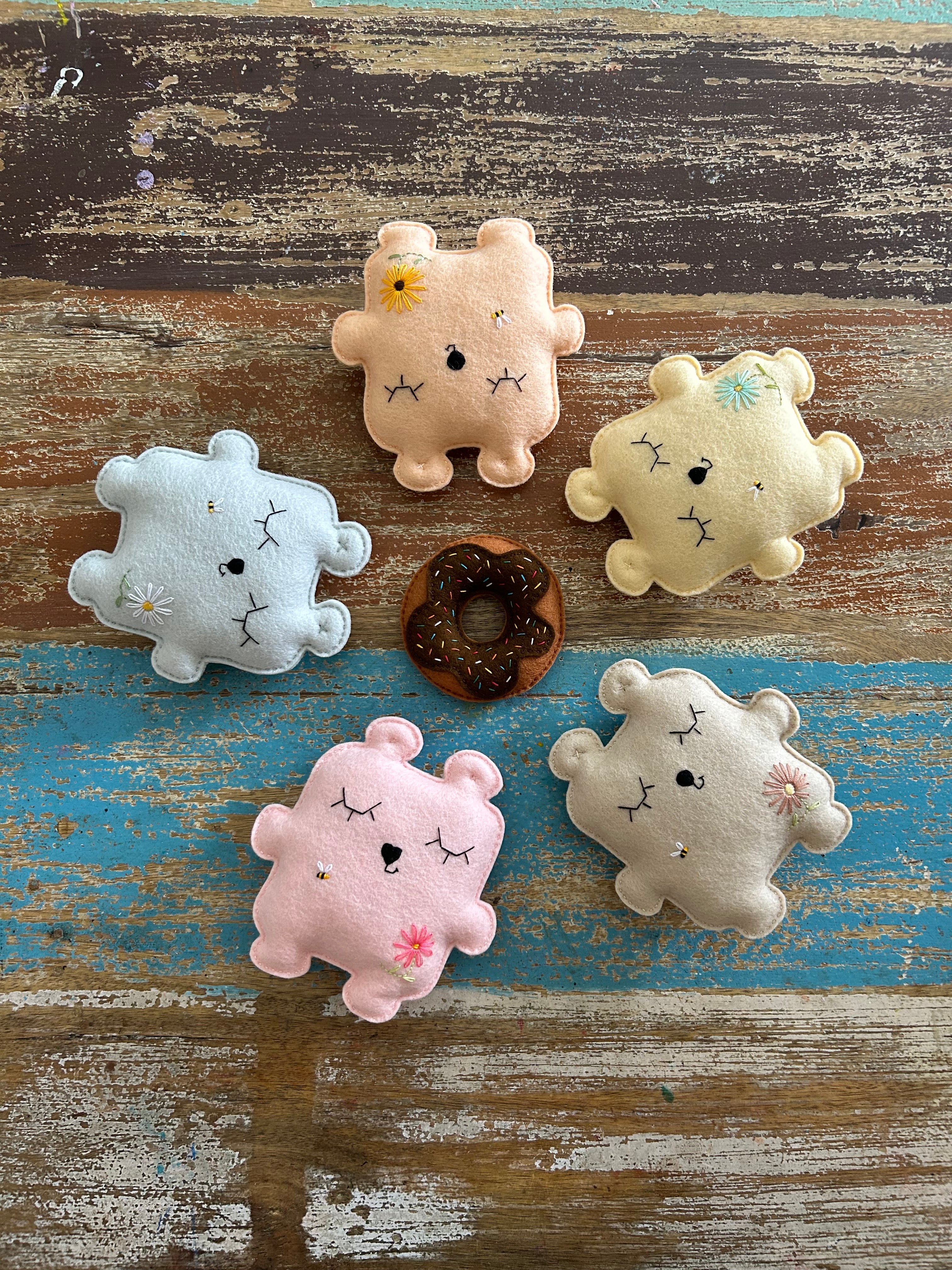 Bear soft toy, felt, embroidery, newborn gift, assorted colours