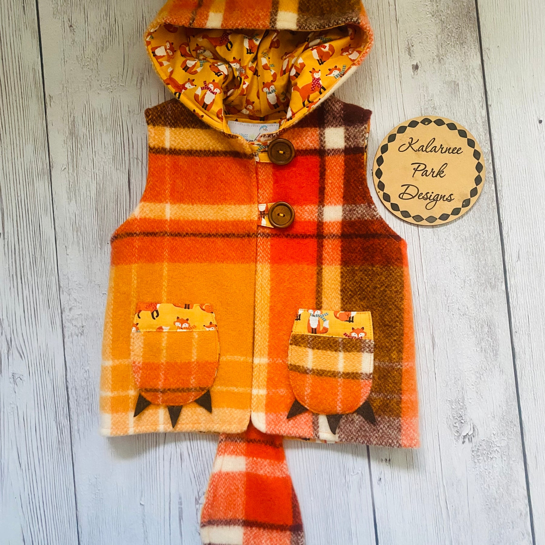 Vintage Wool Blanket Upcycled Fox Vest Size 2