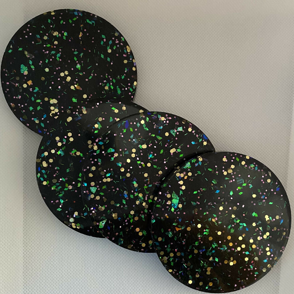 Set of 4 Round glitter galaxy resin coasters