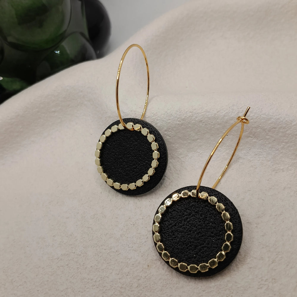 Minimal black and gold charm earrings- hypoallergenic