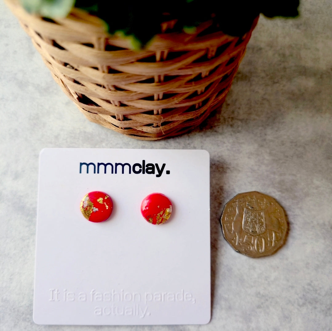 Shiny Red Studs | Polymer Clay Earrings