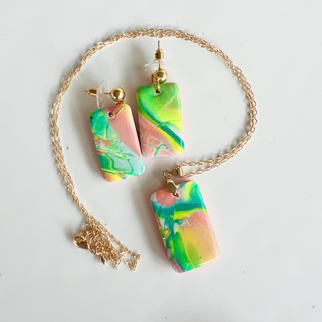 Pendant Set~Polymer Clay~Earrings ~Mokume Gane