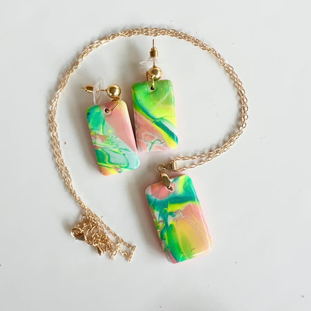 Pendant Set~Polymer Clay~Earrings ~Mokume Gane