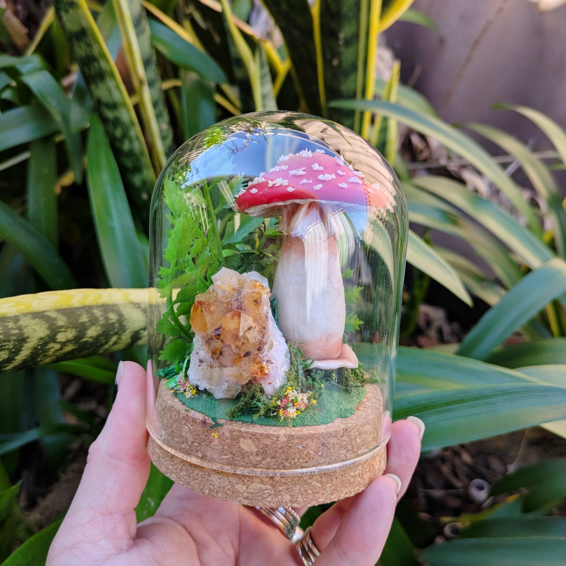 Enchanted Amanita Mushroom Dome with a Citrine Cluster