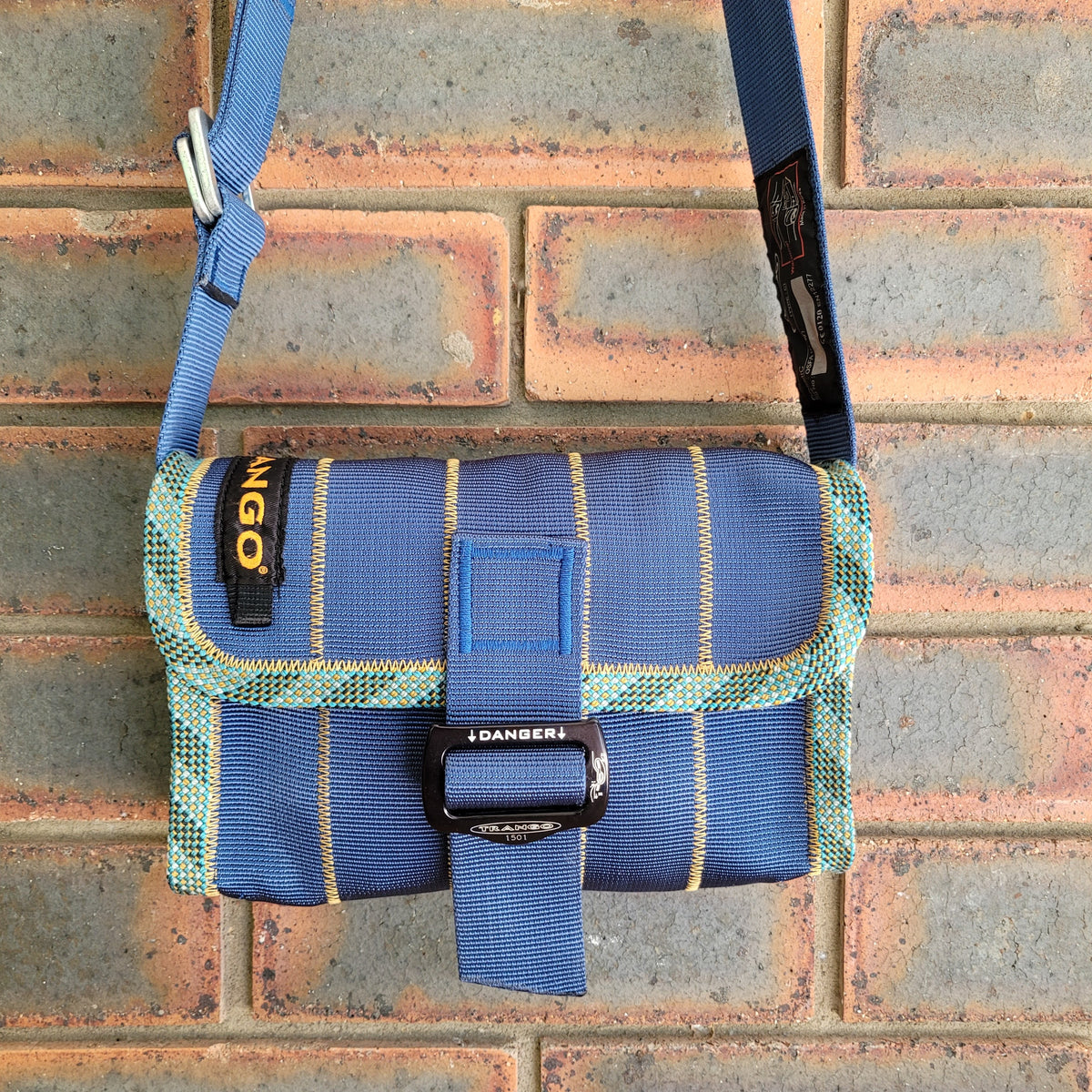 Upcycled Mini Satchel Bag [Blue / Gold]
