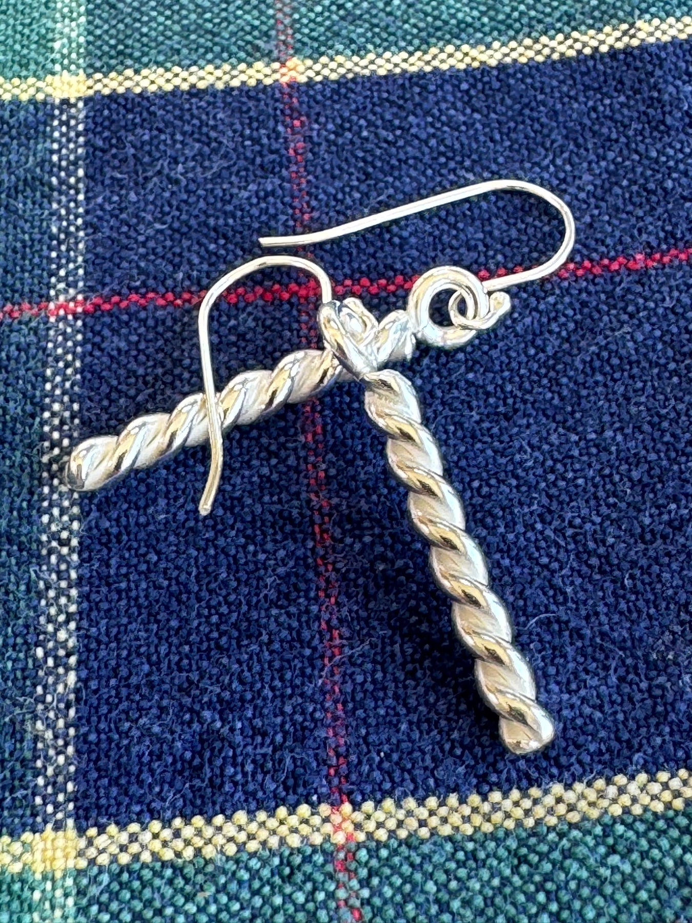 Handcrafted Sterling Silver Twisted Bar Earrings