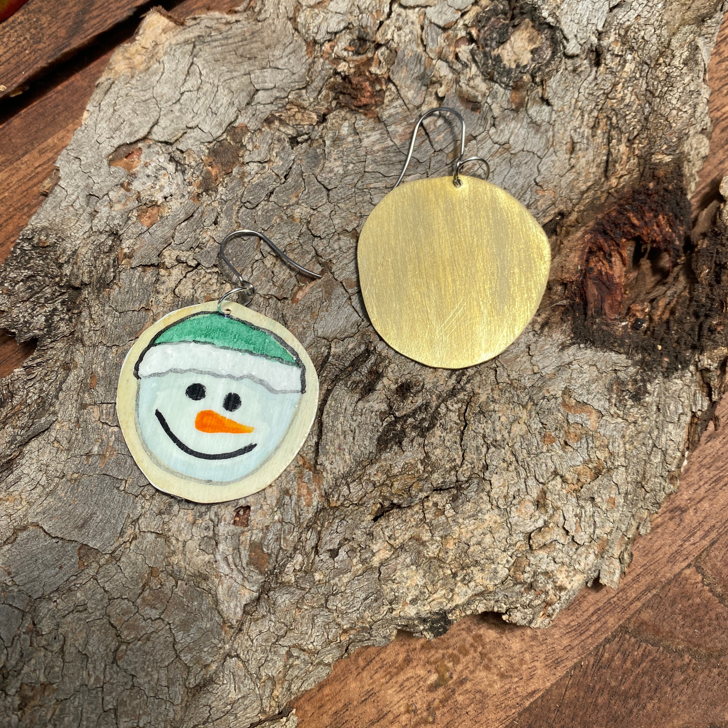 Snowman Earrings – Hand-painted Brass Jewellery