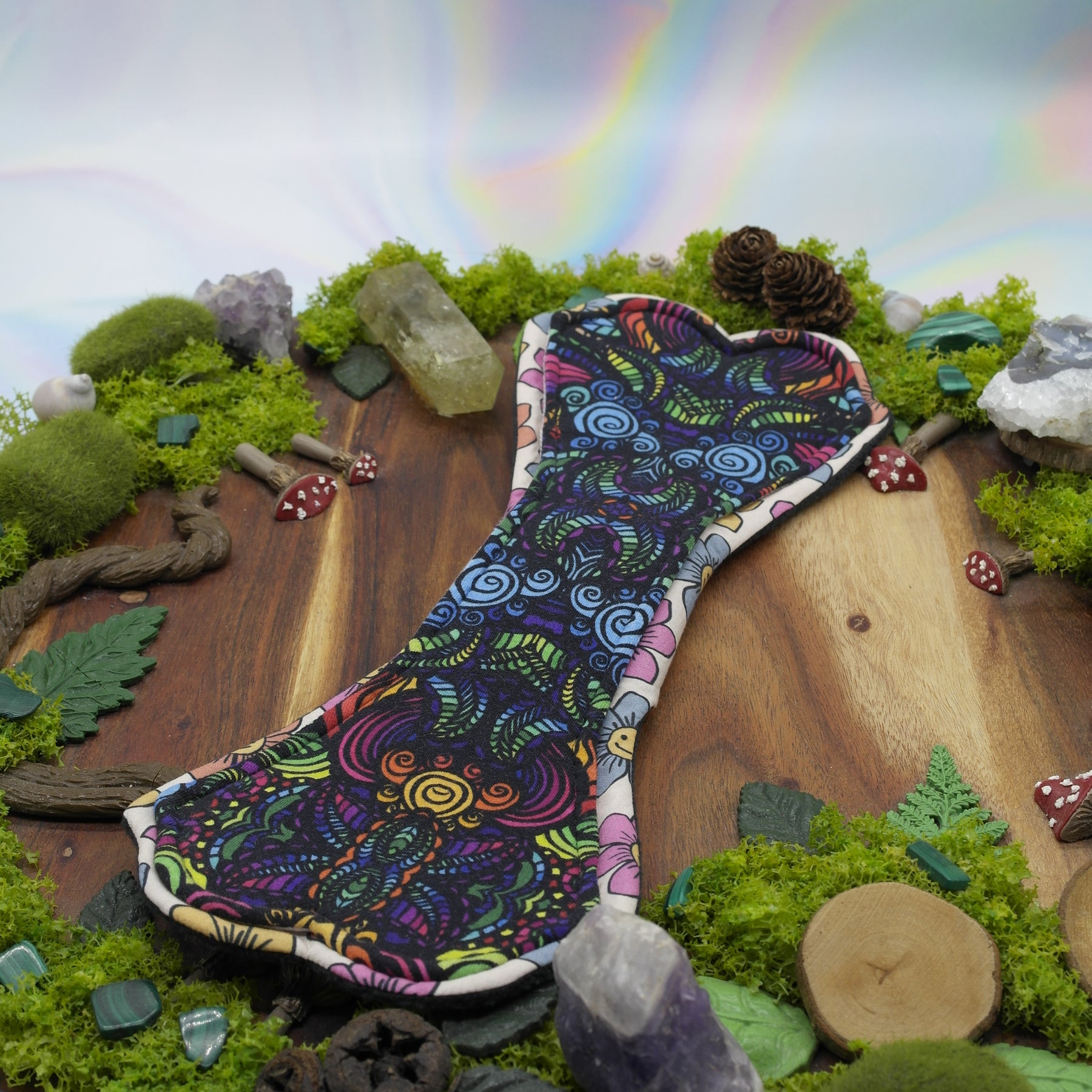 Eco-friendly menstrual cloth pad 12" Moderate (Lips of an Angel) - Kaleidoscopic Flowers