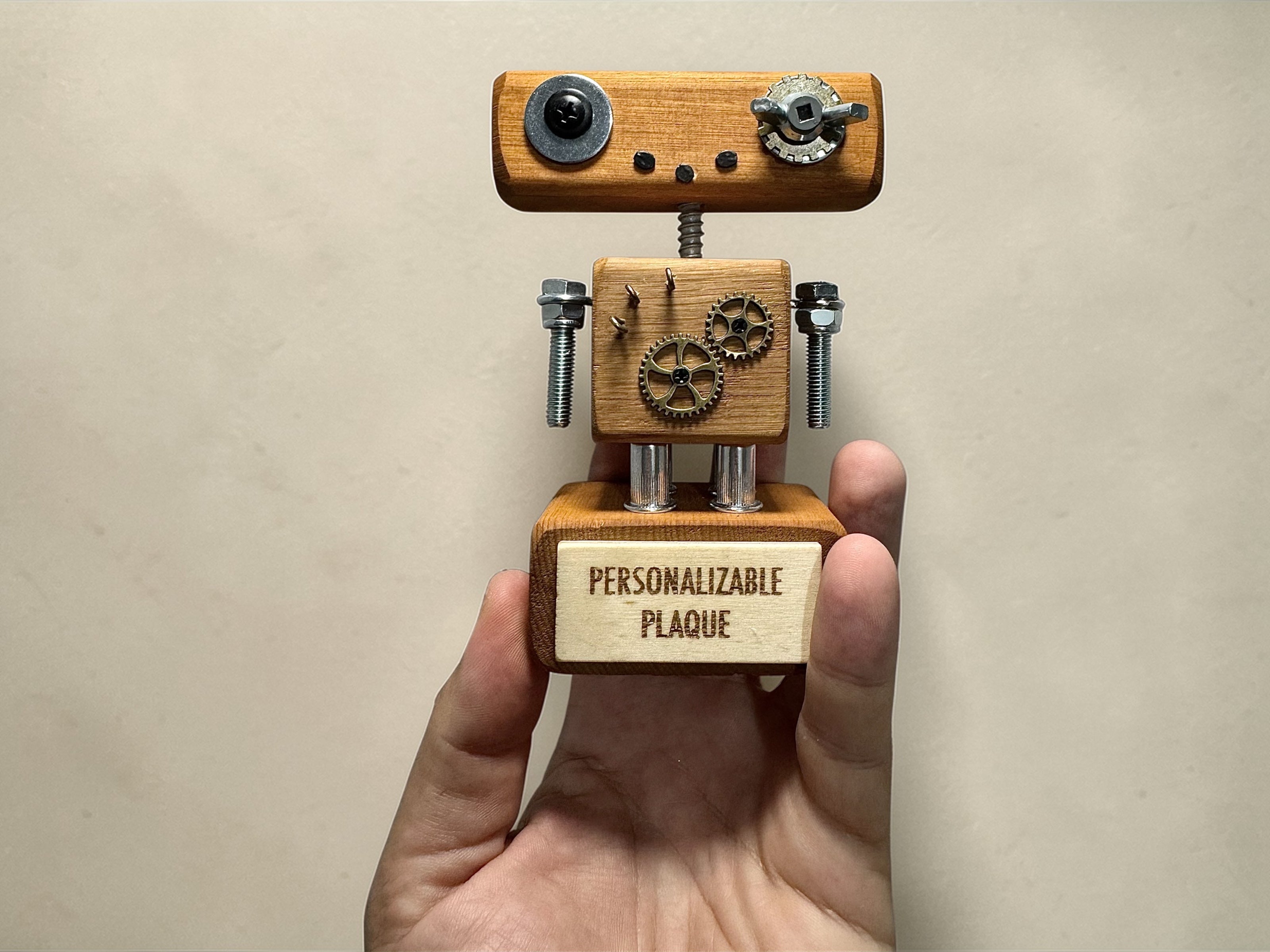 Rupertus - Wooden Steampunk Robot Trophy (Customisable)