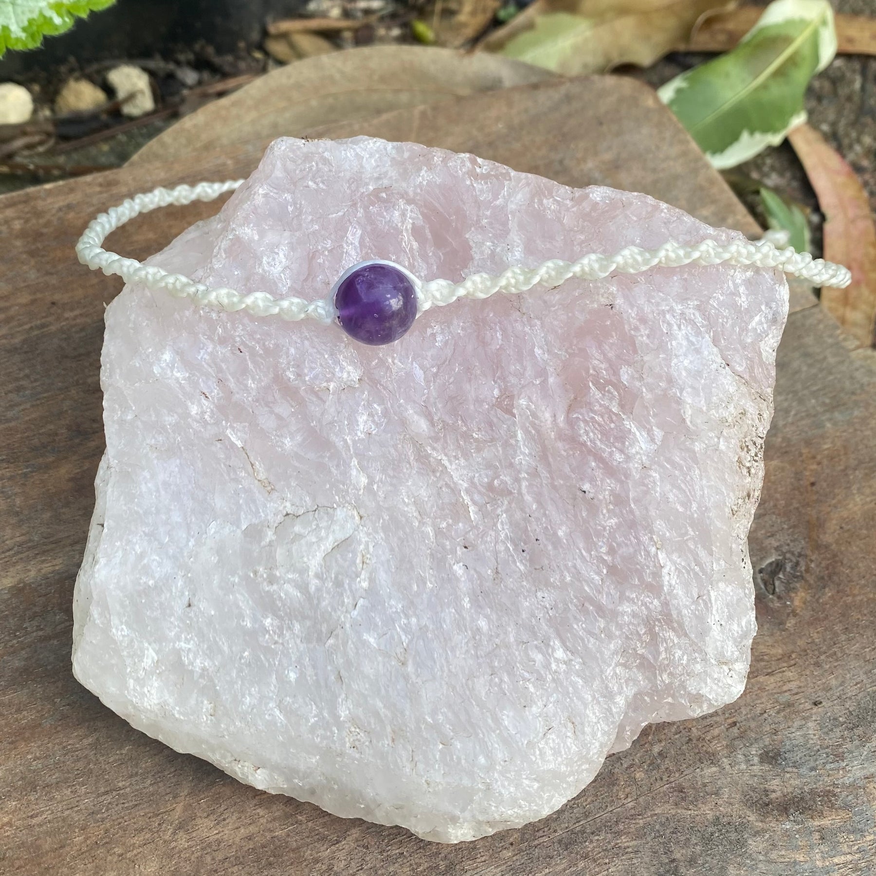 Amethyst Beaded Anklet: Macrame Adjustable Waterproof