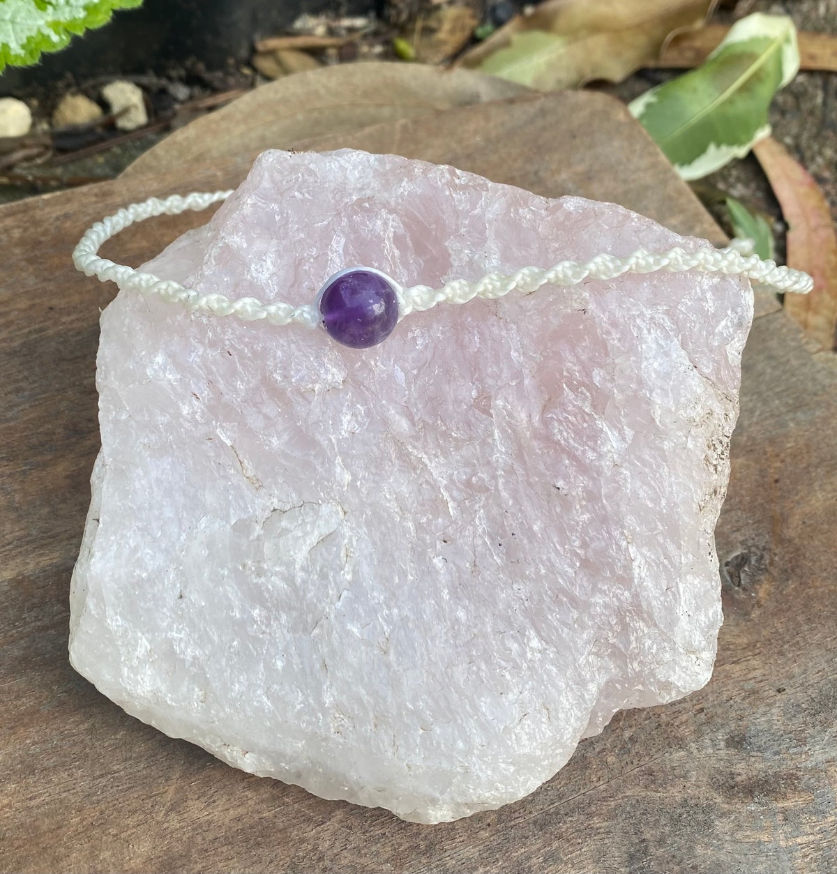 Amethyst Beaded Anklet: Macrame Adjustable Waterproof