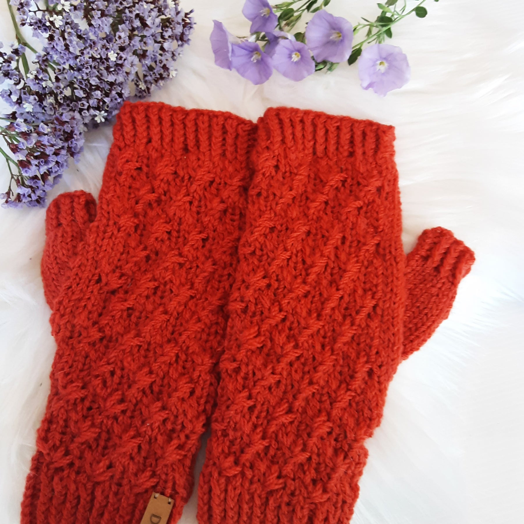 Handknitted fingerless mittens/gloves - burnt orange