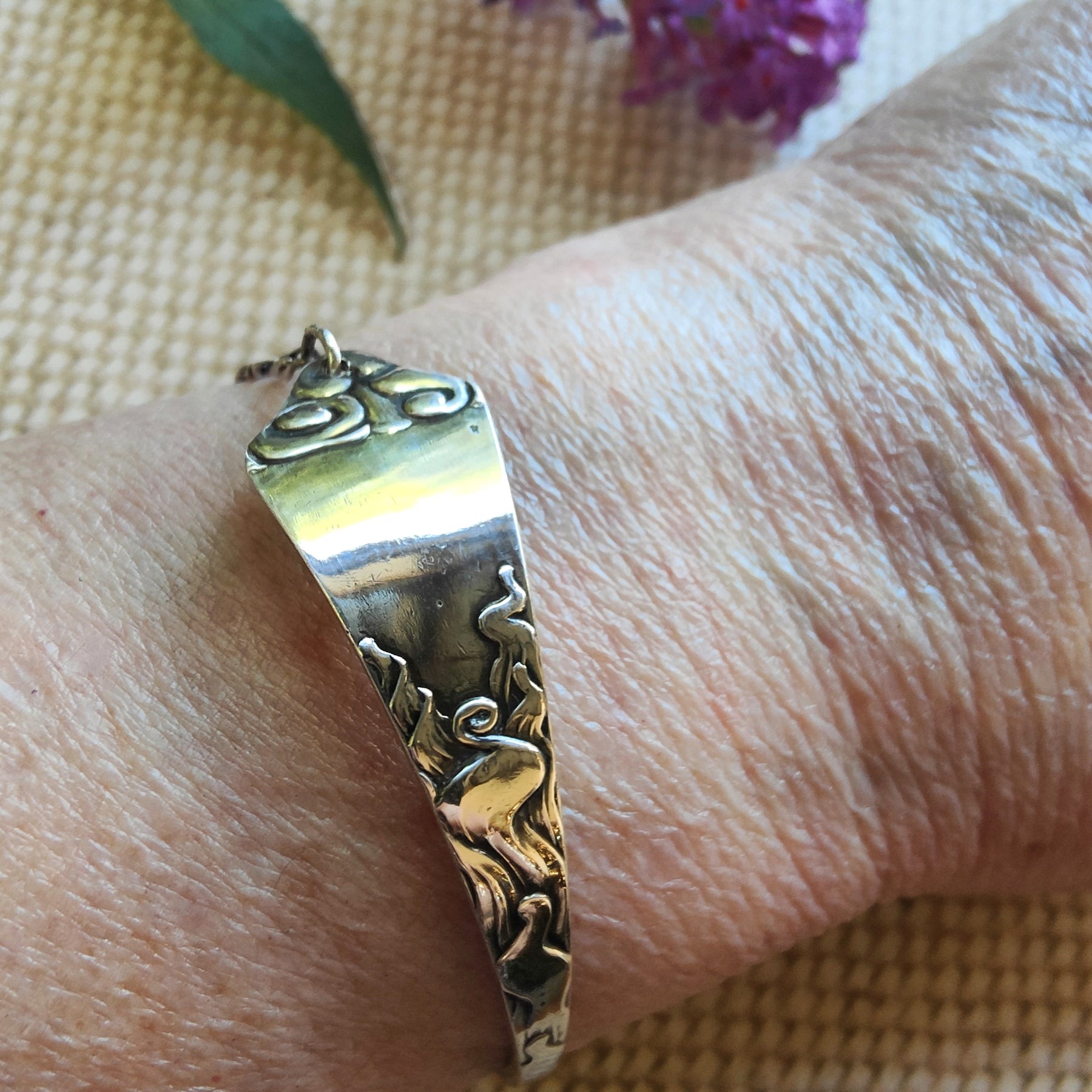 1919 Danish Sterling Silver Spoon Bracelet with Figaro Chain