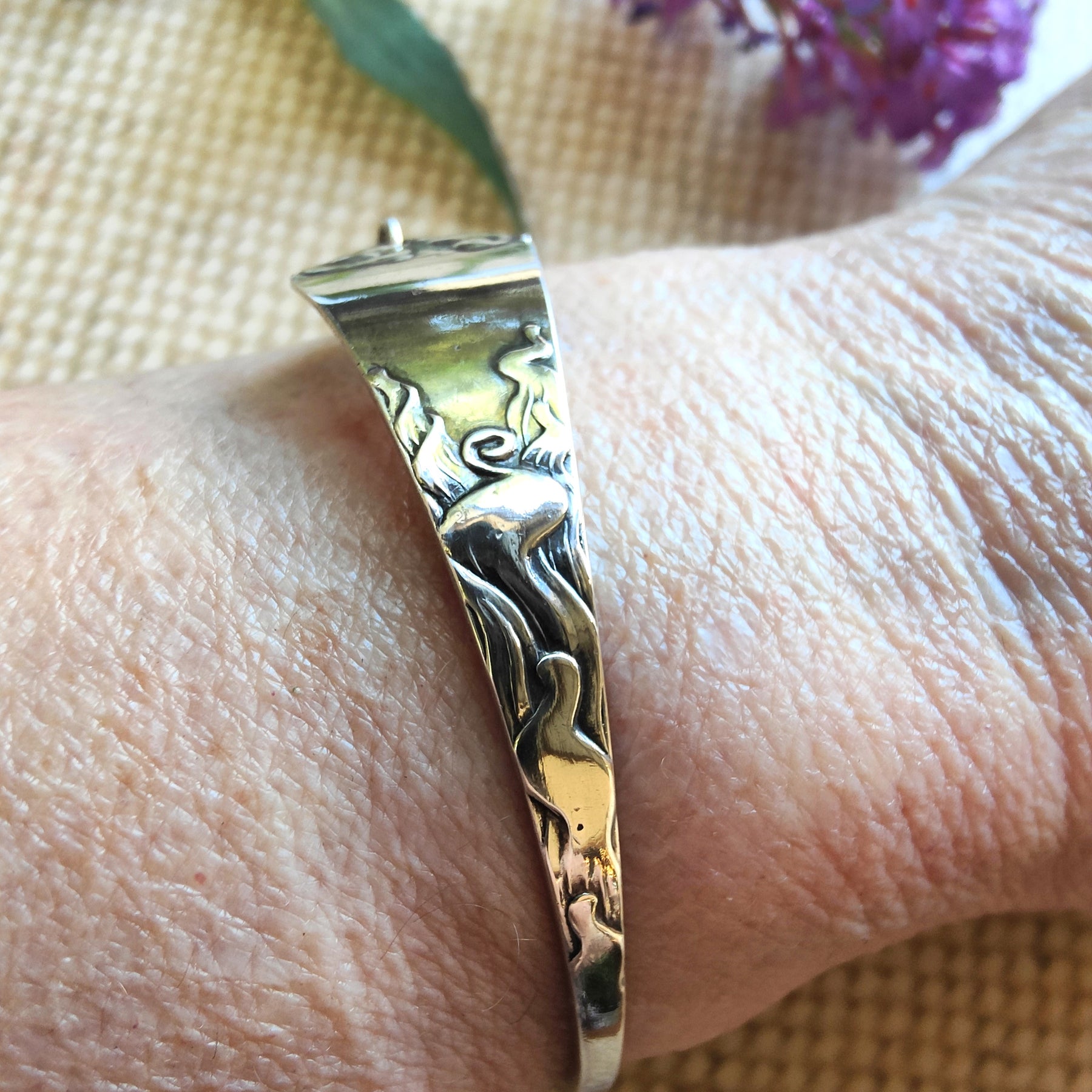 1919 Danish Sterling Silver Spoon Bracelet with Figaro Chain