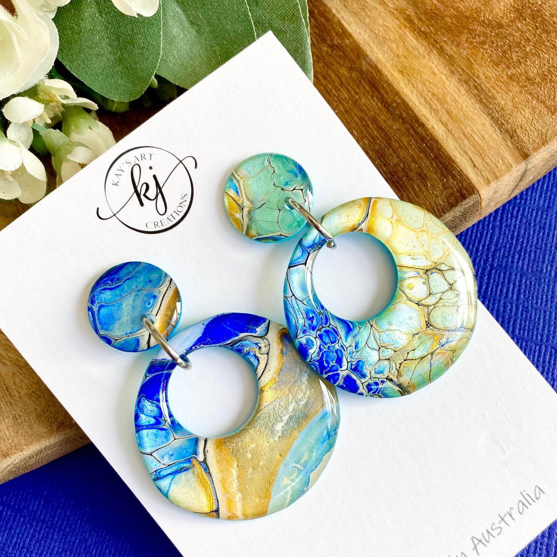 Hand Painted Turquoise Ultramarine Stud Dangle Earrings