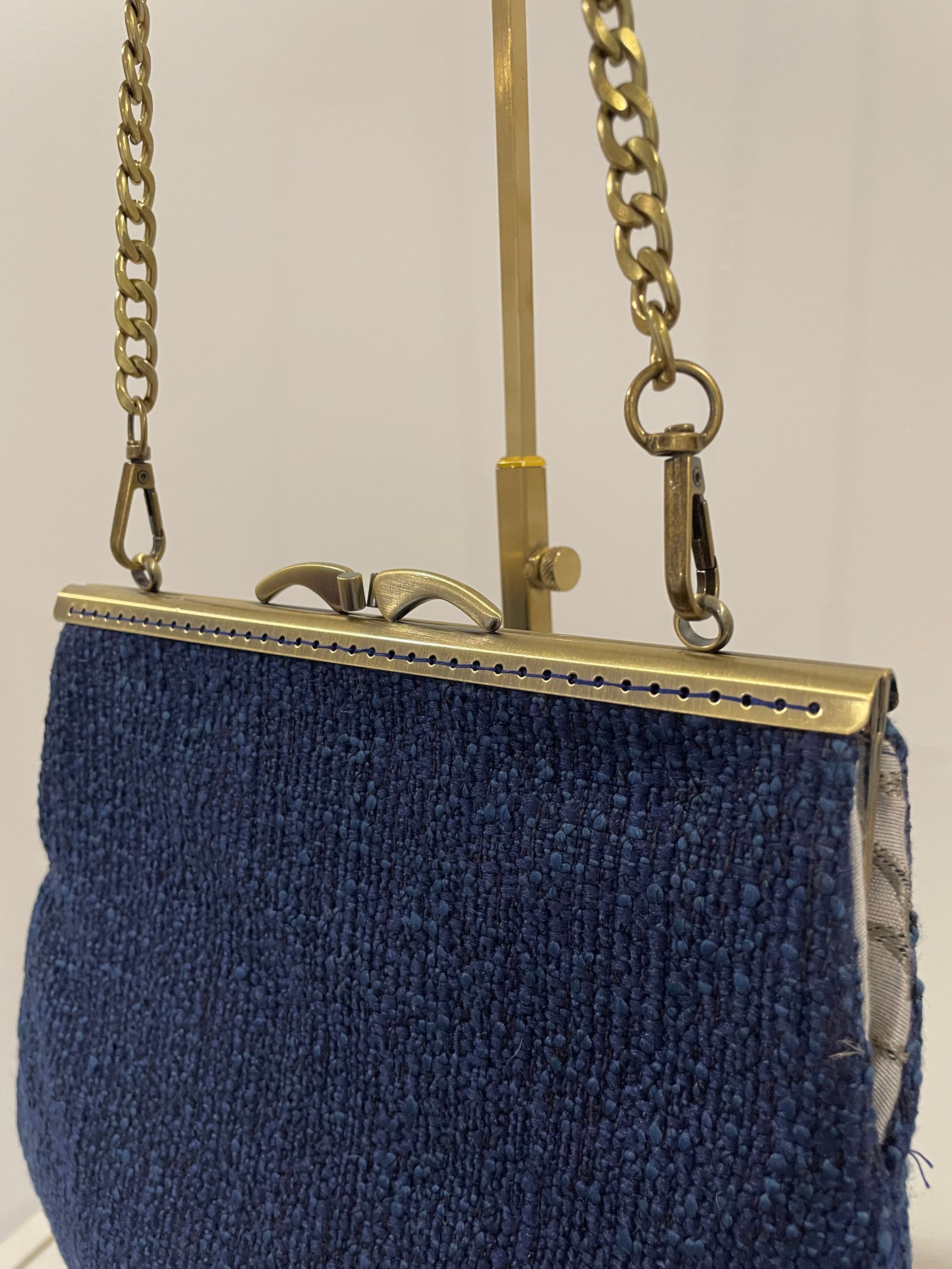 Handmade Art Deco Style Blue Tapestry Handbag