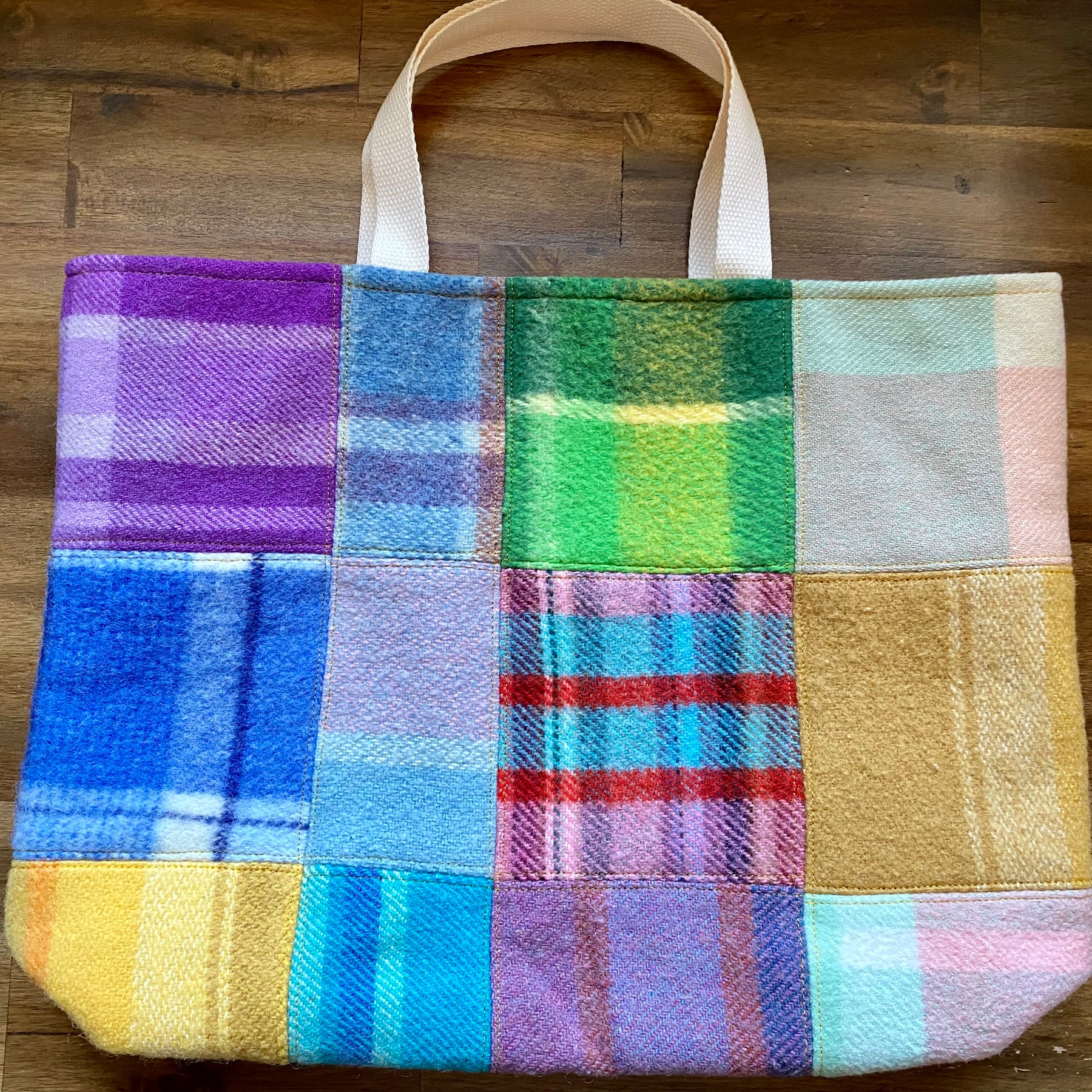 Upcycled Woollen Blanket - Market Tote - Patchwork