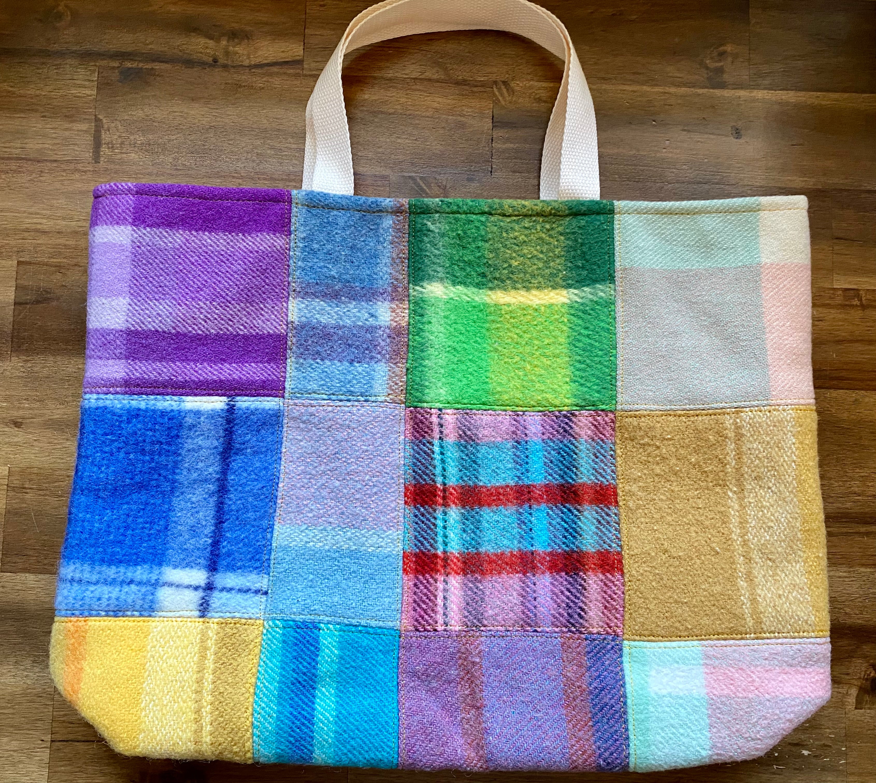 Upcycled Woollen Blanket - Market Tote - Patchwork