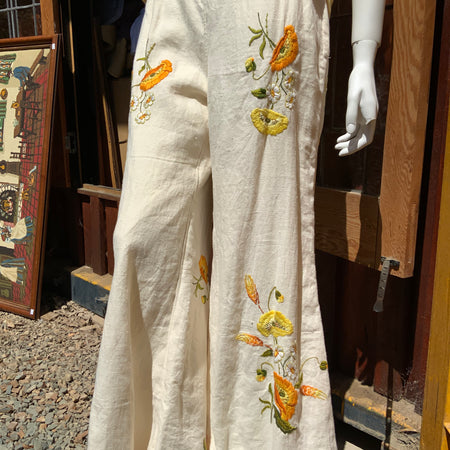 Upcycled embroidered linen tablecloth into 