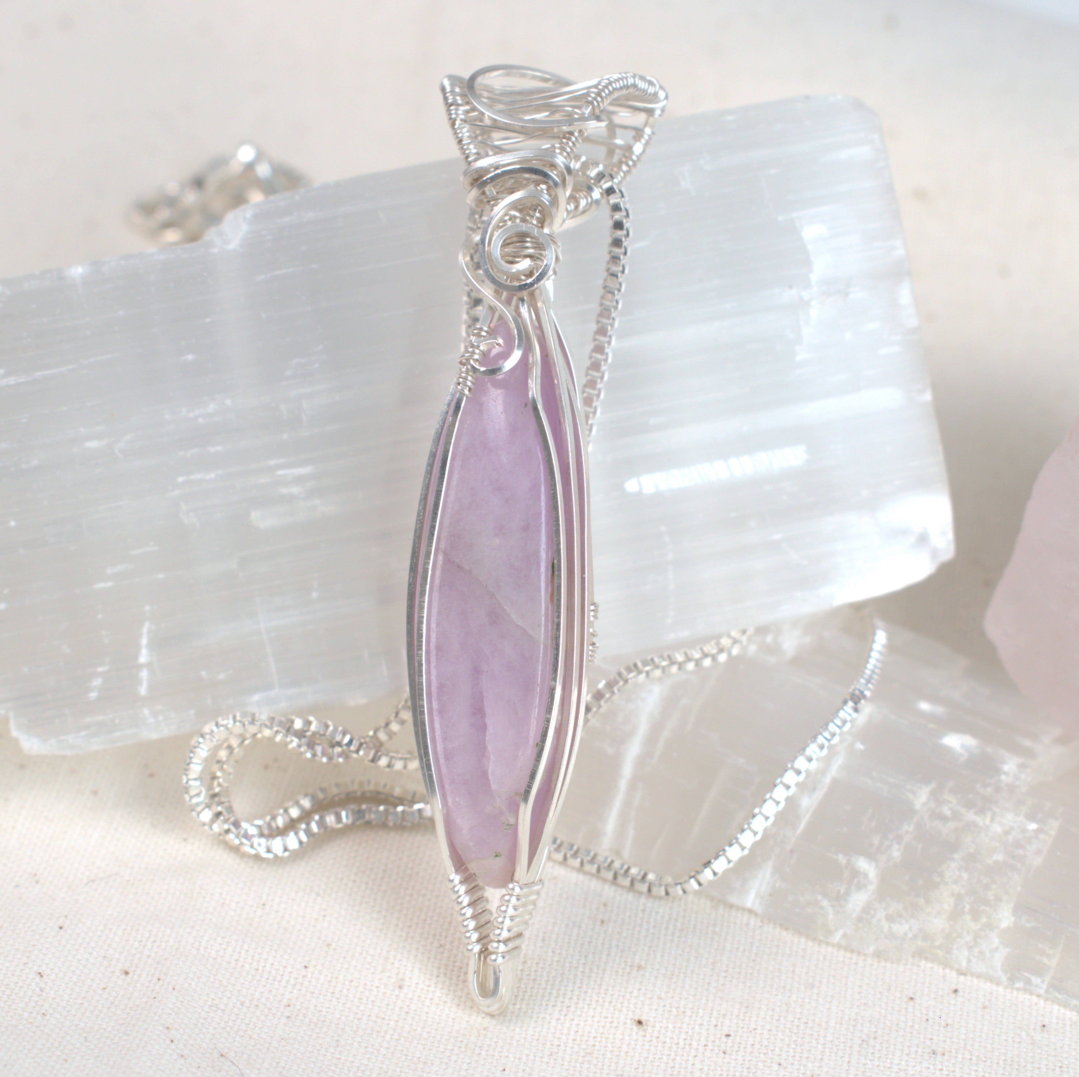 Lavender Mist – Wire Wrapped Kunzite Pendant