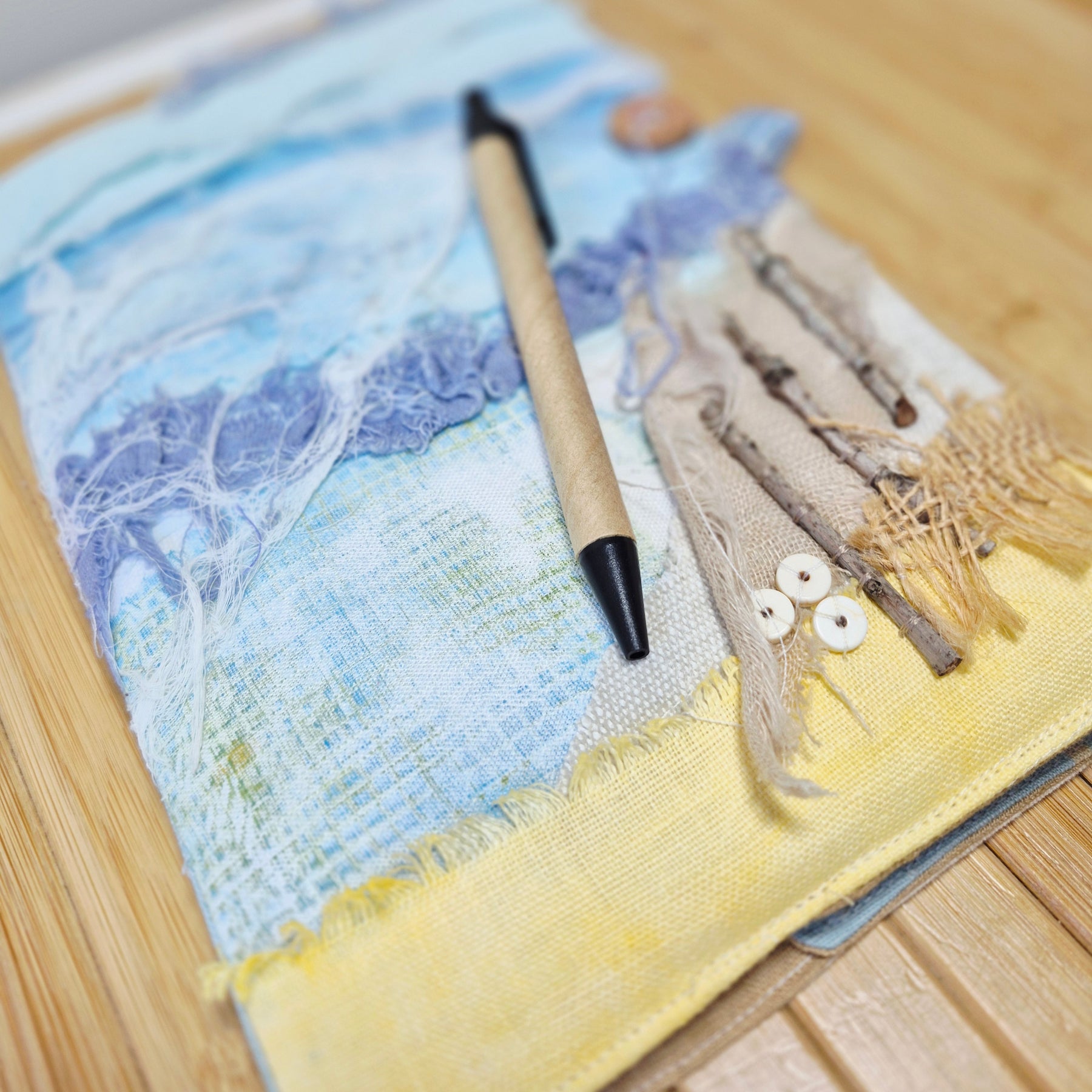 Mixed Media Beach Book Cover  with  Recycled Book and  Pen