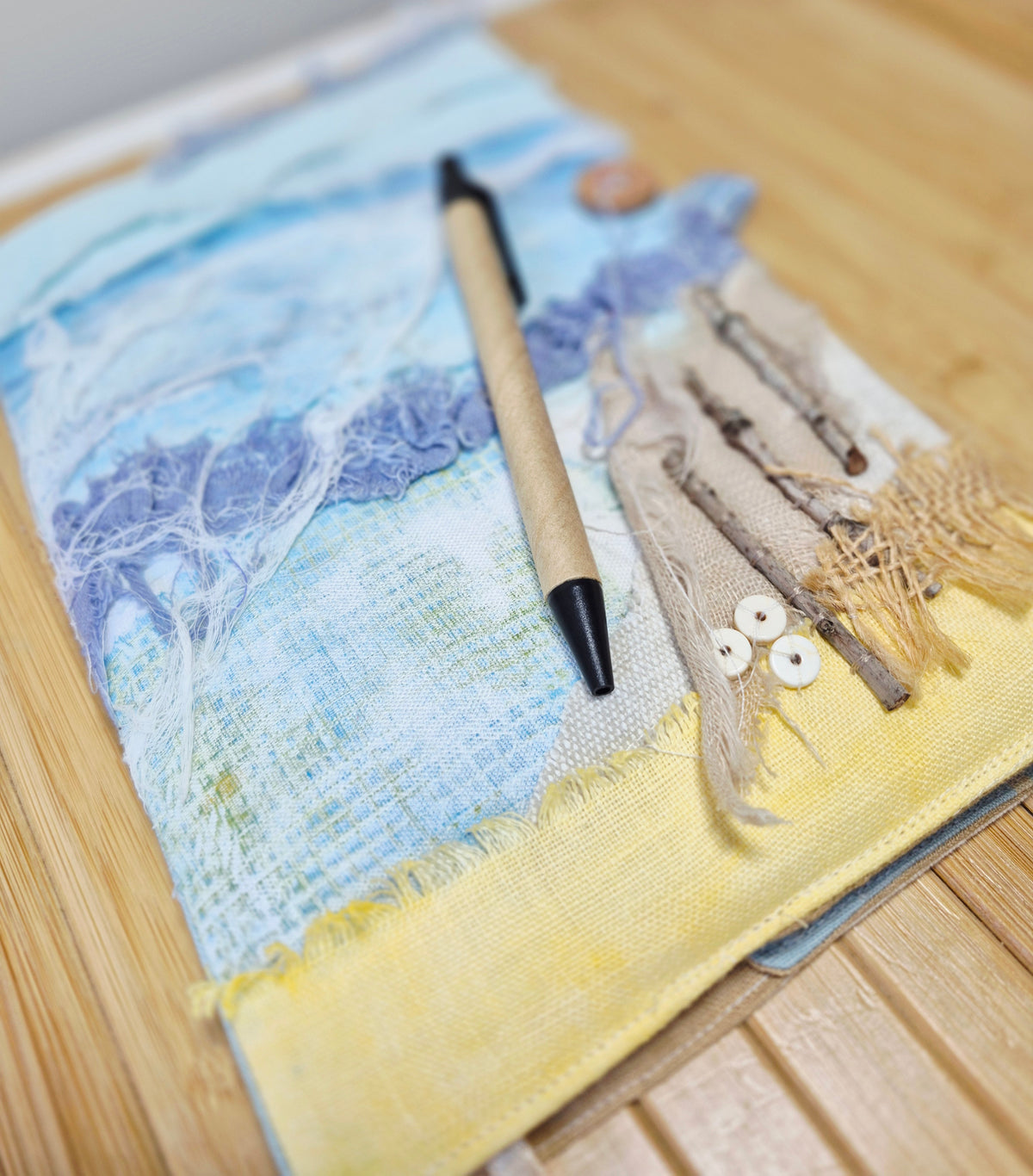 Mixed Media Beach Book Cover  with  Recycled Book and  Pen