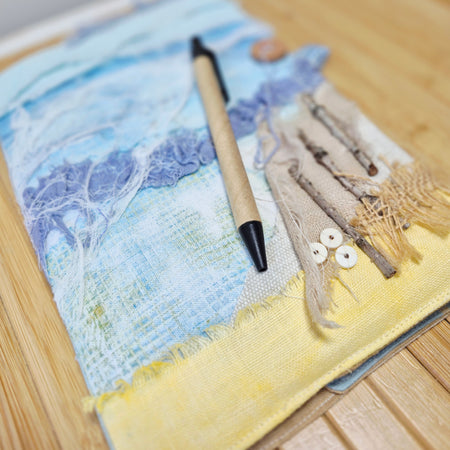 Mixed Media Beach Book Cover  with  Recycled Book and  Pen