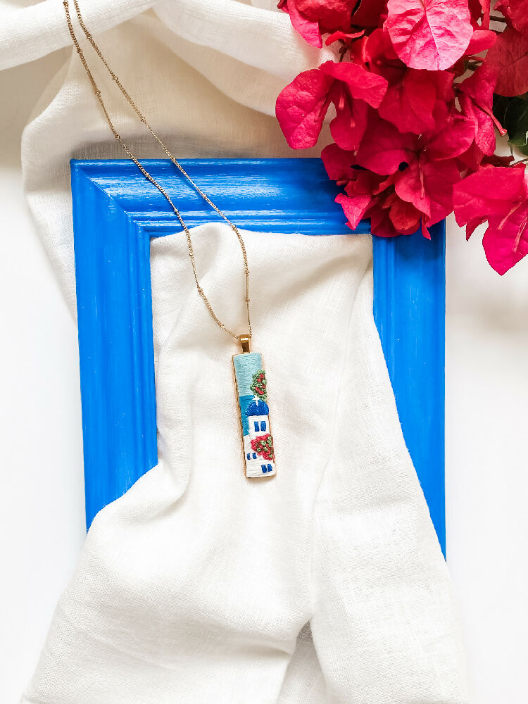 Santorini Hand Embroidered Necklace – Wearable Art Inspired by the Greek Islands