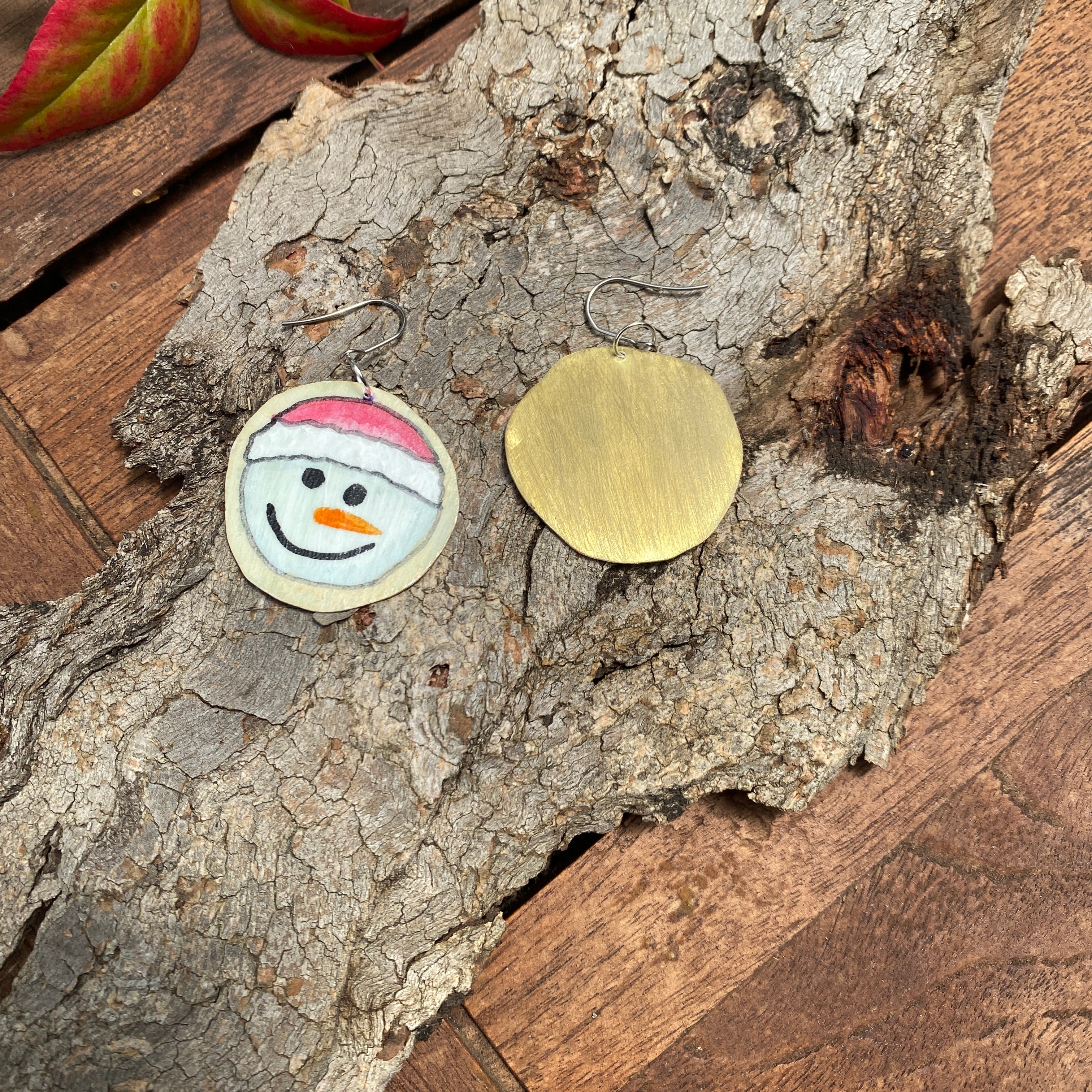 Snowman Earrings – Hand-painted Brass Jewellery