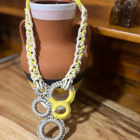 Yellow and Grey Wrapped Rings Necklace