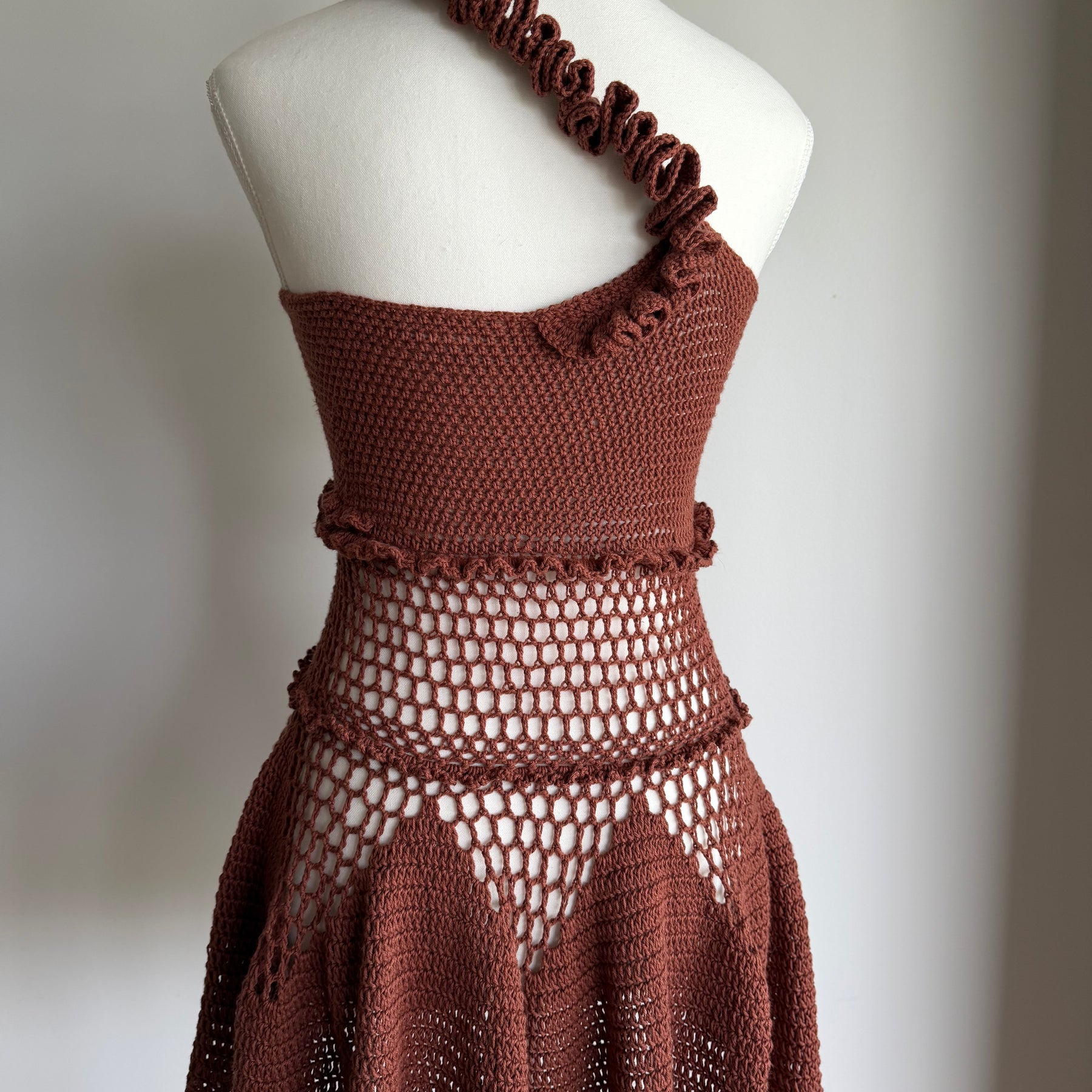 Chocolate Ruffle Crochet Dress