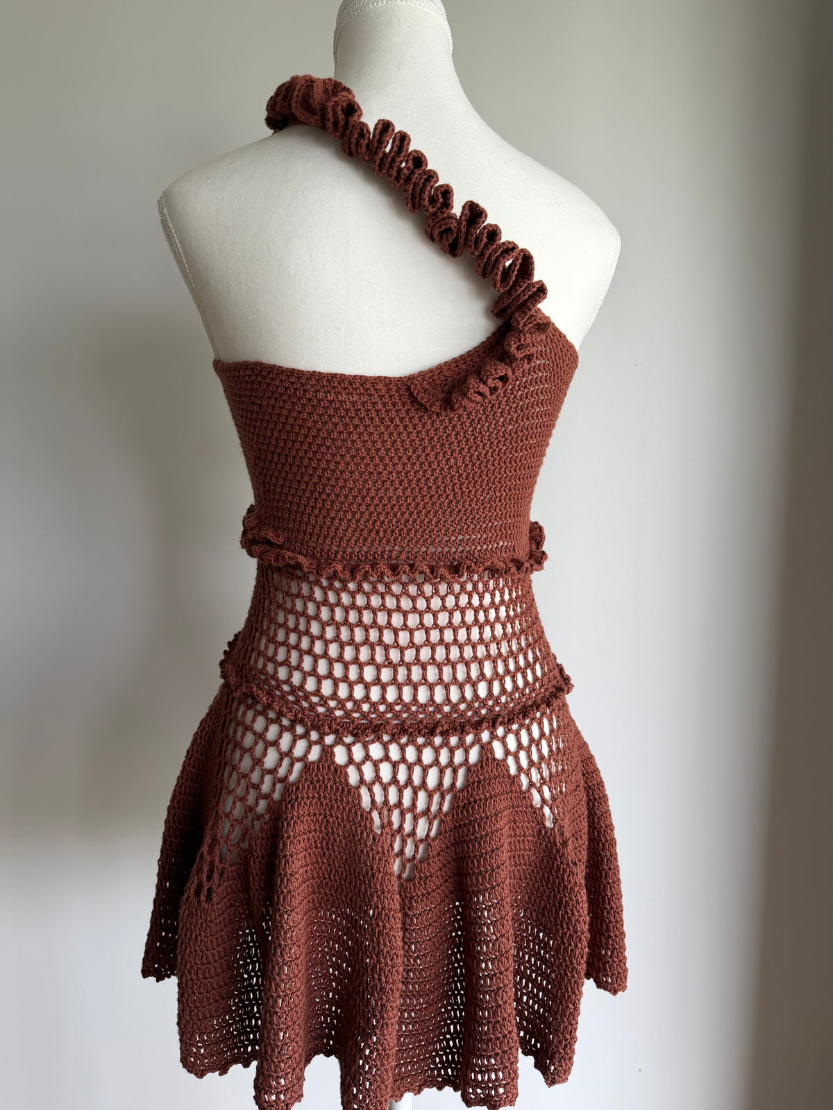 Chocolate Ruffle Crochet Dress