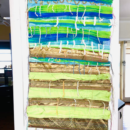 Green, Blue and Gold textile wall hanging