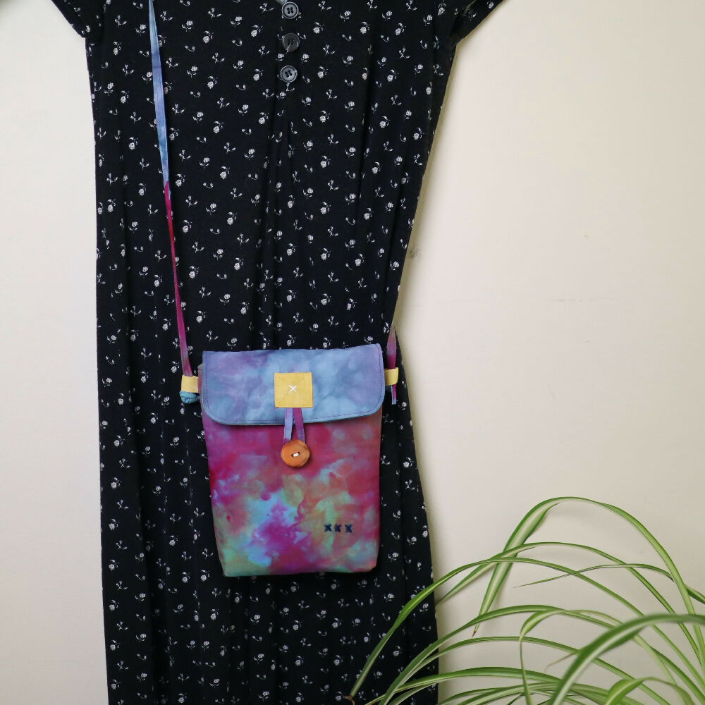 Ice Dyed Small Messenger/Cross Body Bag, Fuchsia and Blue