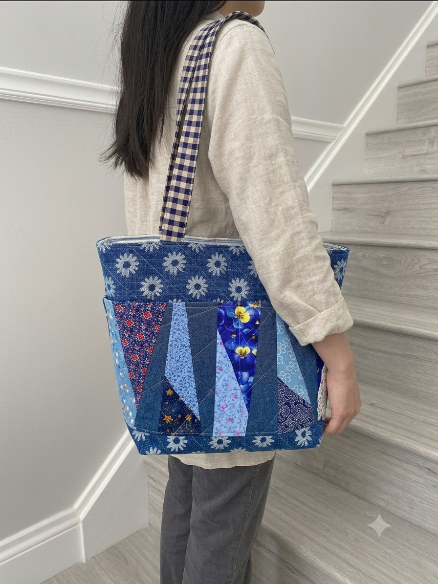 Denim Daisy Patch Tote
