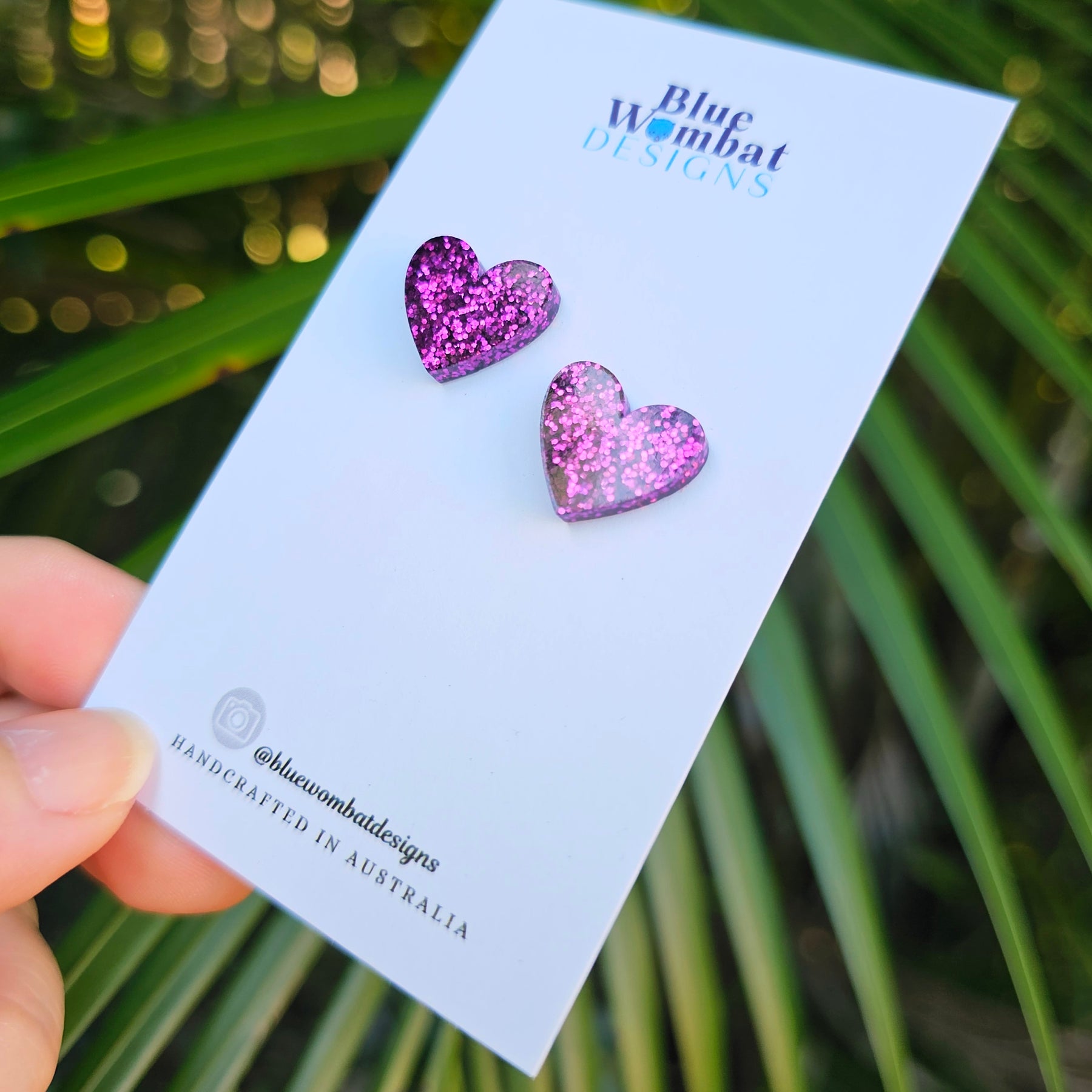 Resin Love Heart Pink Glitter Studs 16mm