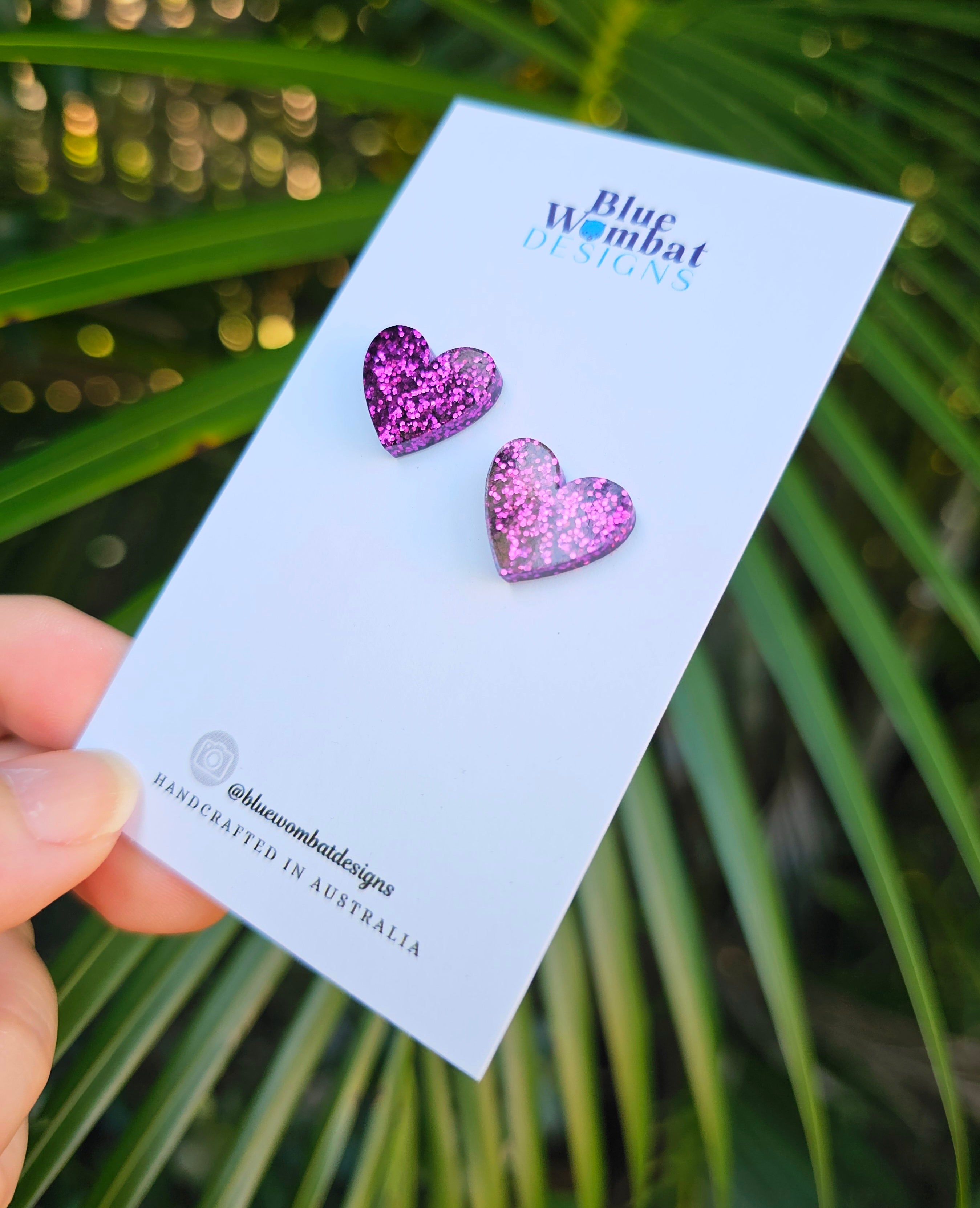 Resin Love Heart Pink Glitter Studs 16mm