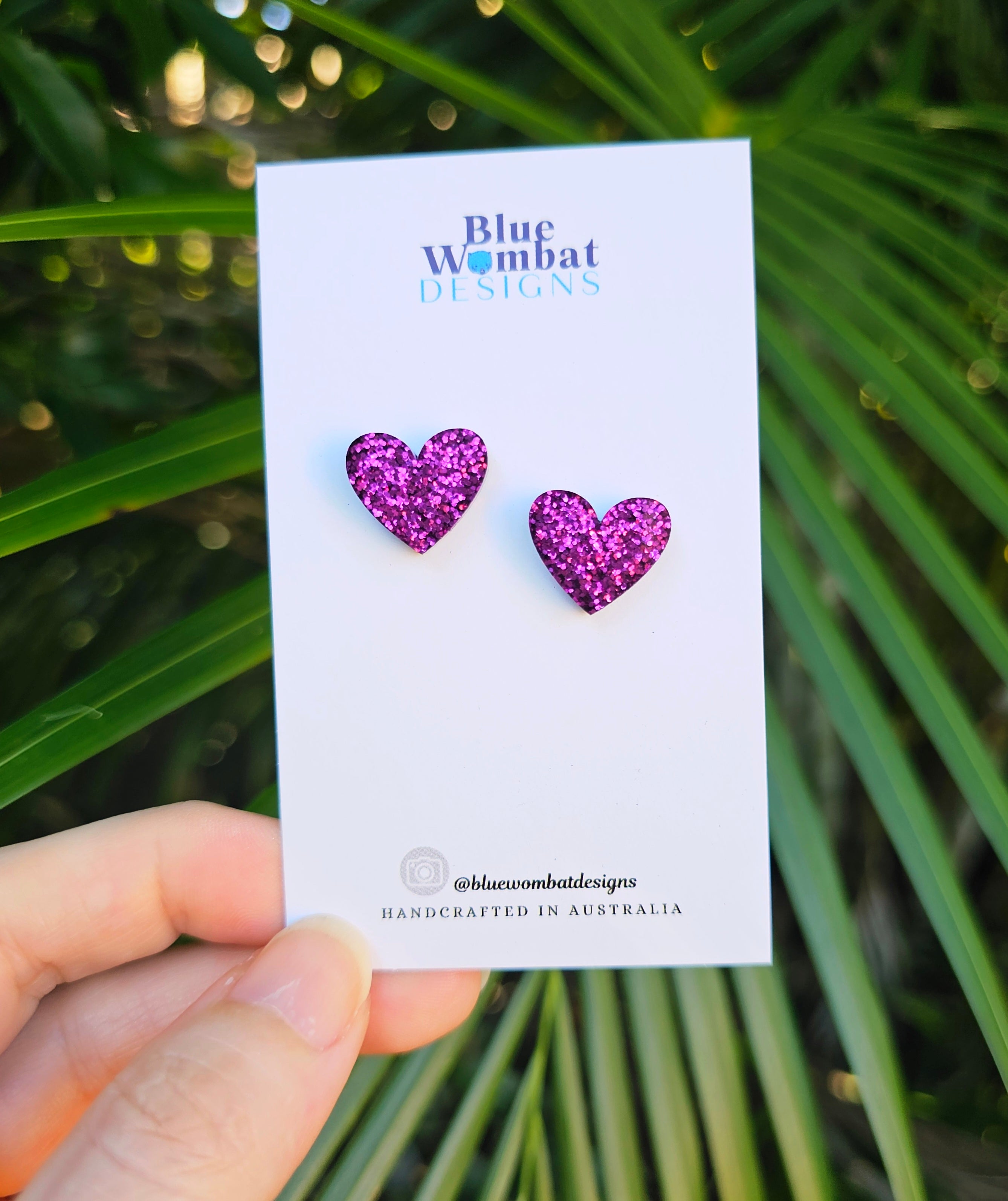 Resin Love Heart Pink Glitter Studs 16mm