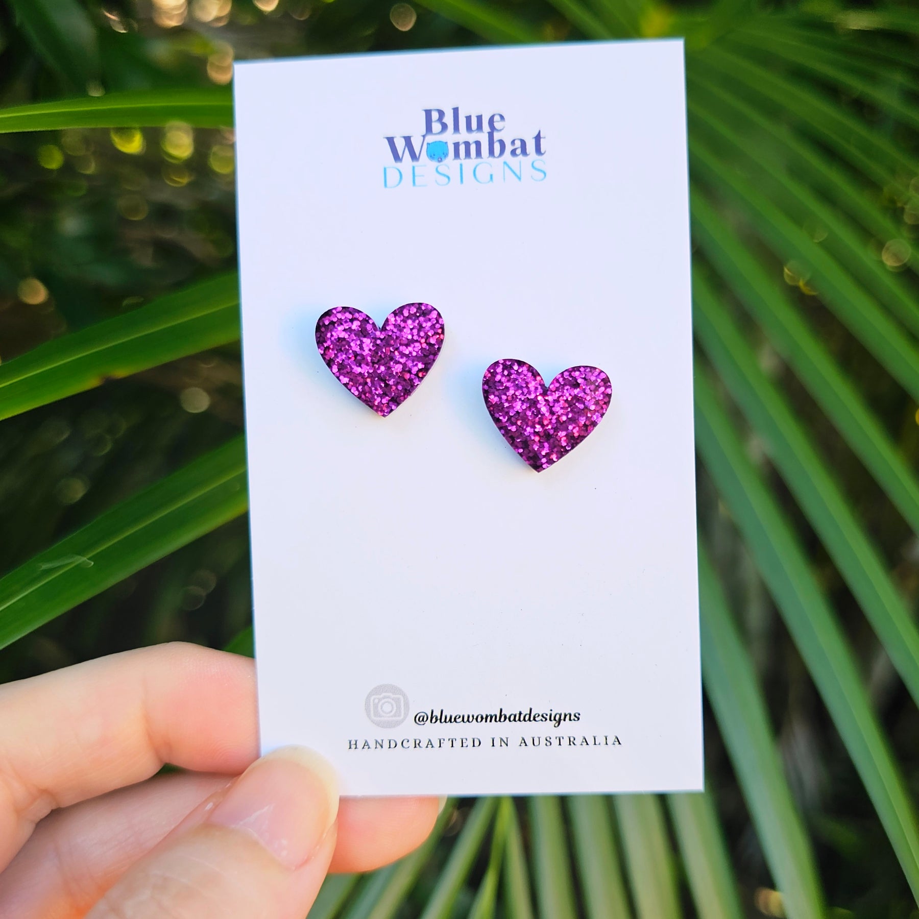 Resin Love Heart Pink Glitter Studs 16mm