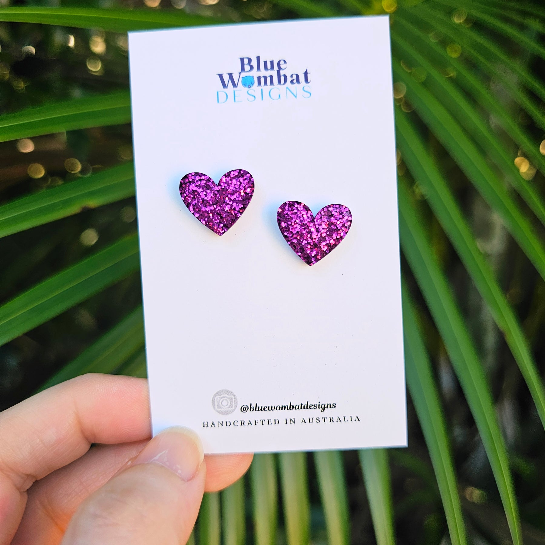 Resin Love Heart Pink Glitter Studs 16mm