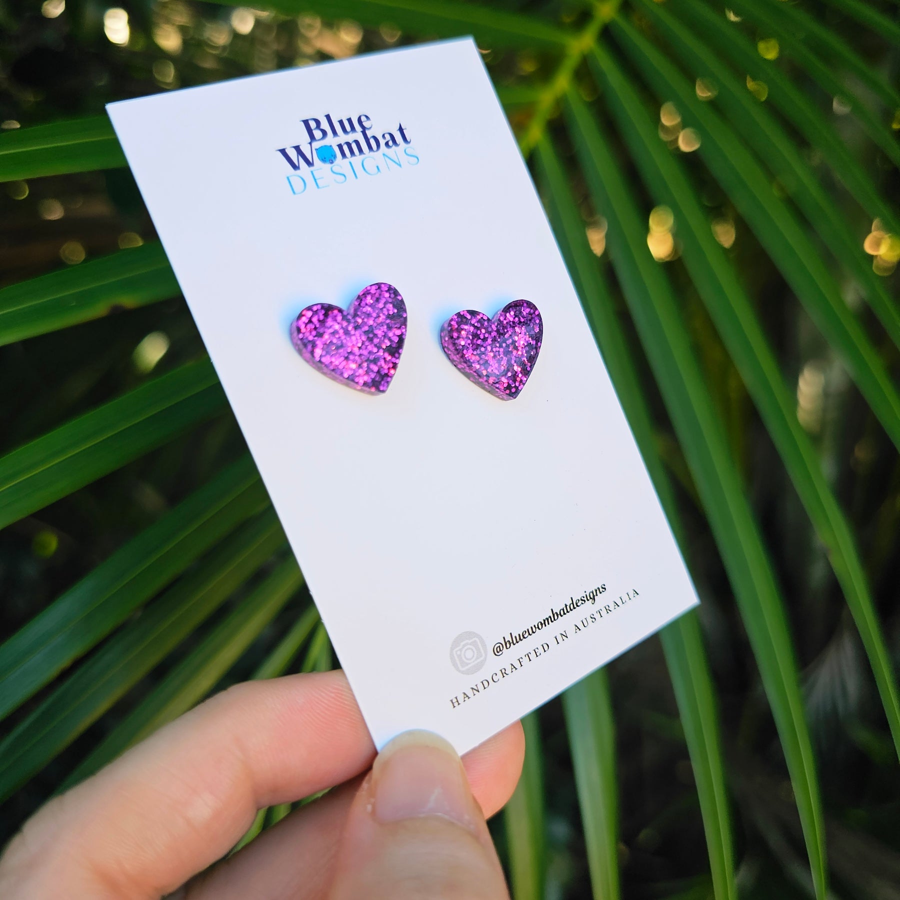 Resin Love Heart Pink Glitter Studs 16mm