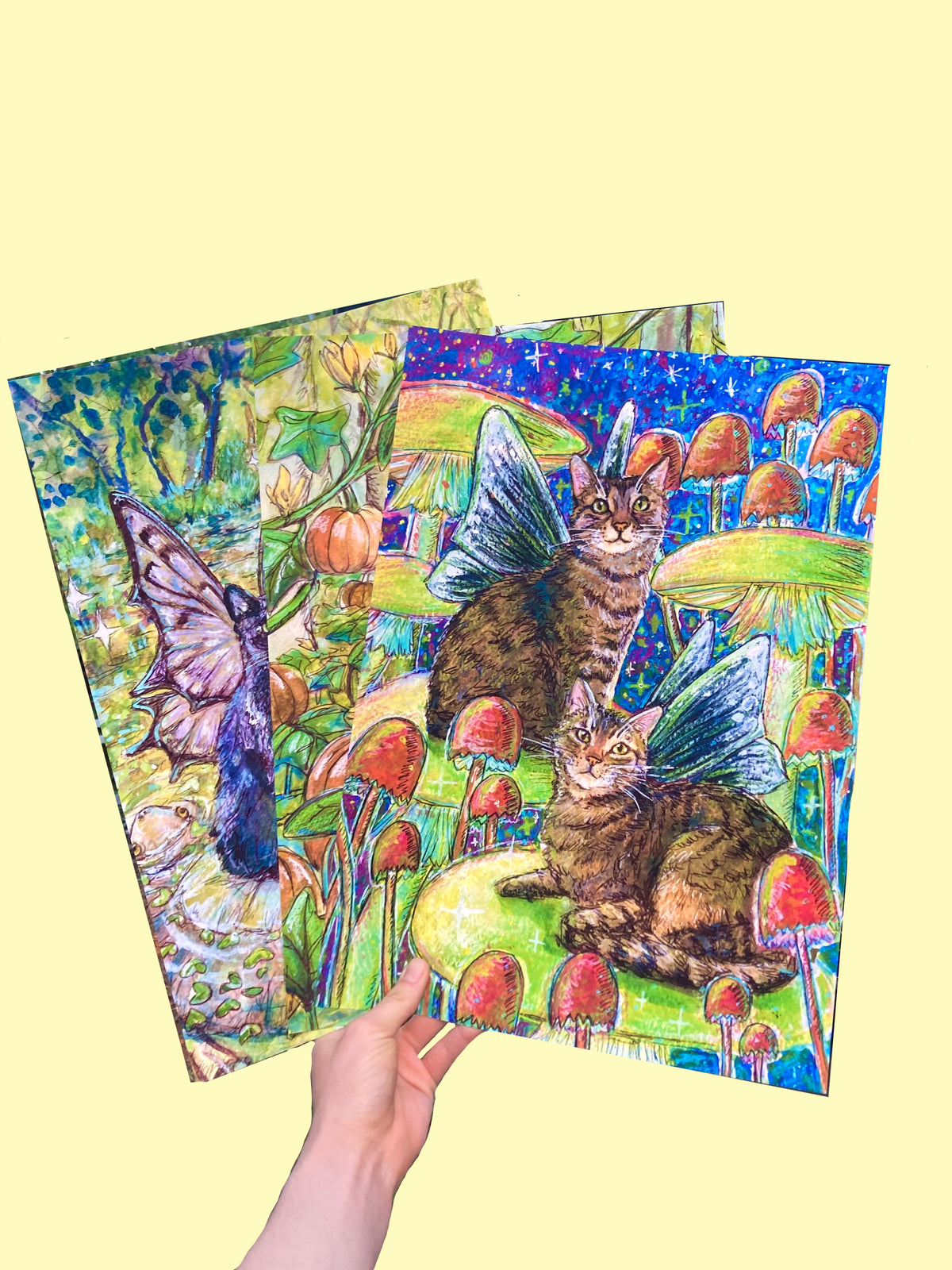 A3 Fine Art Print - Watercolour Fairy Cats